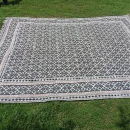 Handmade Block Printed Cotton Rug, Geometric Moroccan Style - thumbnail 3