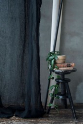 Sheer Black Linen Muslin Curtains, Black Soft & Flowy Curtain Panel, Transparent Drop