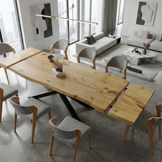 Firsby Spider Live Edge Extendable 2 Sides Dining Table Kitchen Industrial Rustic Wood, Steel Base - image 1