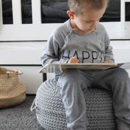Crochet Pouf Ottoman Scandinavian Nursery Decor, Light Grey Cotton - thumbnail 3