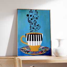 Coffee Music Wall Art Print, Whimsical Piano Cup Illustration, Modern Pop Poster, Colorful Kitchen Decor, Creative Lover Artwork - thumbnail 2