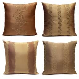 Tan/Rust Pillow, Throw Pillow Cover, Decorative Cushion Pillowcase, Accent Toss Silk, Floral Embroidery - thumbnail 3