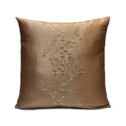 Tan/Rust Pillow, Throw Pillow Cover, Decorative Cushion Pillowcase, Accent Toss Silk, Floral Embroidery - thumbnail 1