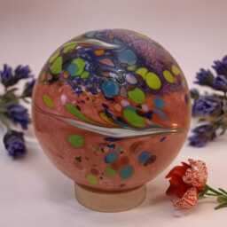Handcrafted Swirl Glass Sphere Lamp Golden Amber Ambient Light - thumbnail 3