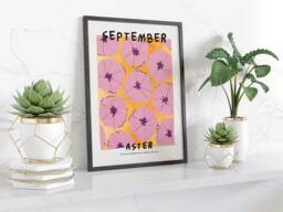 Birth Month Flower September Aster Morning Glory Wall Art Print Botanical Floral Poster Home Decor Gift - thumbnail 1