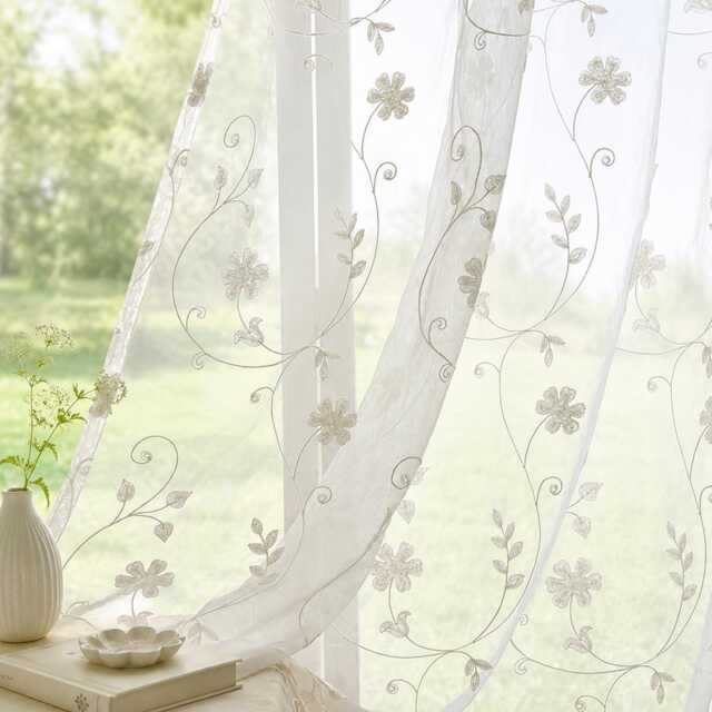 Custom Curtains Floral Embroidered Sheer Farmhouse For Bedroom Living Room - image 1
