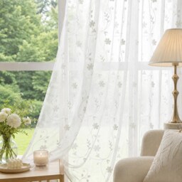 Custom Curtains Floral Embroidered Sheer Farmhouse For Bedroom Living Room - thumbnail 2