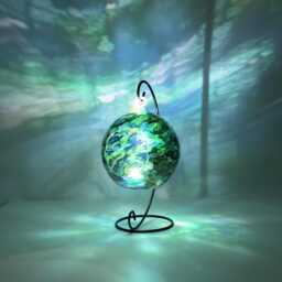 Tropical Ocean Inspired Glass Candle Holder, Hand Painted Teal, Green & Gold Coastal Decor - thumbnail 4