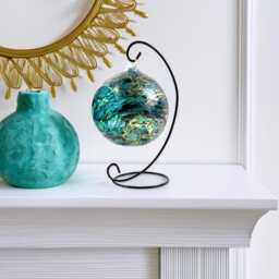 Tropical Ocean Inspired Glass Candle Holder, Hand Painted Teal, Green & Gold Coastal Decor - thumbnail 2
