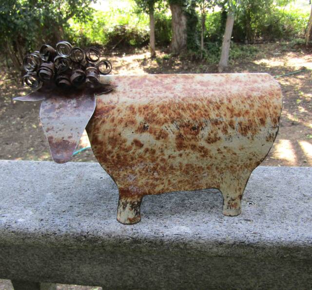 Rustic Metal Sheep Sculpture Upcycled Folk Art Decor - 6x9 - image 1