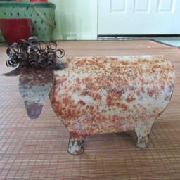 Rustic Metal Sheep Sculpture Upcycled Folk Art Decor - 6x9 - thumbnail 3