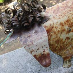 Rustic Metal Sheep Sculpture Upcycled Folk Art Decor - 6x9 - thumbnail 2