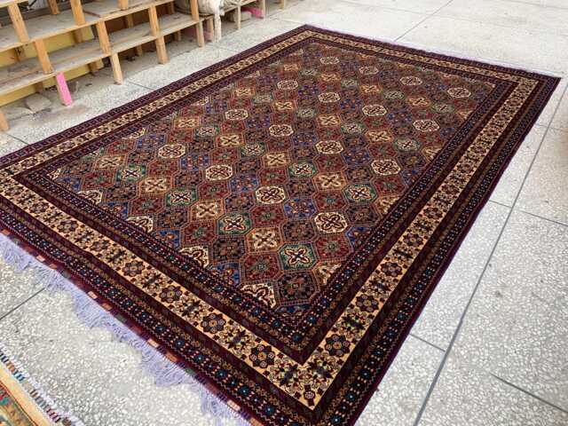 Large Afghan Kashi Rug Handmade Wool Tribal Carpet - 11.8 X 8.2 Ft - image 1