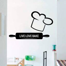 Kitchen Wall Decal Chef Hat & Rolling Pin, Removable Vinyl Sticker, 4518 - thumbnail 1
