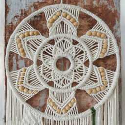 Macram?? Wall Hanging With Leaves - Handwoven Boho Decor 114cm Natural Cotton Art - thumbnail 2
