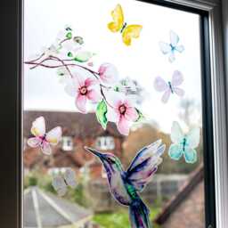 Hummingbird & Butterflies Window Stickers - Spring Decor, Sticker Pack, Butterfly Decals - thumbnail 2