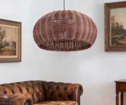 Handwoven Brown Rattan Pendant Light, Boho Ceiling Lighting - 17.7x8.6