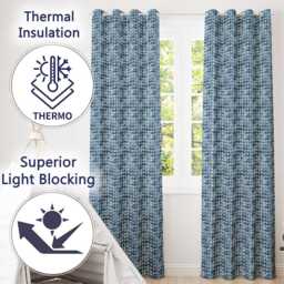Blue Watercolor Pine Tree Forest Seamless Pattern Readymade Eyelet Ring Top Thermal 100% Blackout Curtains - thumbnail 3