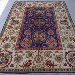 One Of A Kind Rare Rug 5x7 Purple Afghan Kazak Hand Knotted Veg Dyes Wool Rug, Khotan Design Oriental Area Bedroom, Living Room Rug - thumbnail 2