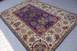 One Of A Kind Rare Rug 5x7 Purple Afghan Kazak Hand Knotted Veg Dyes Wool Rug, Khotan Design Oriental Area Bedroom, Living Room Rug - thumbnail 1