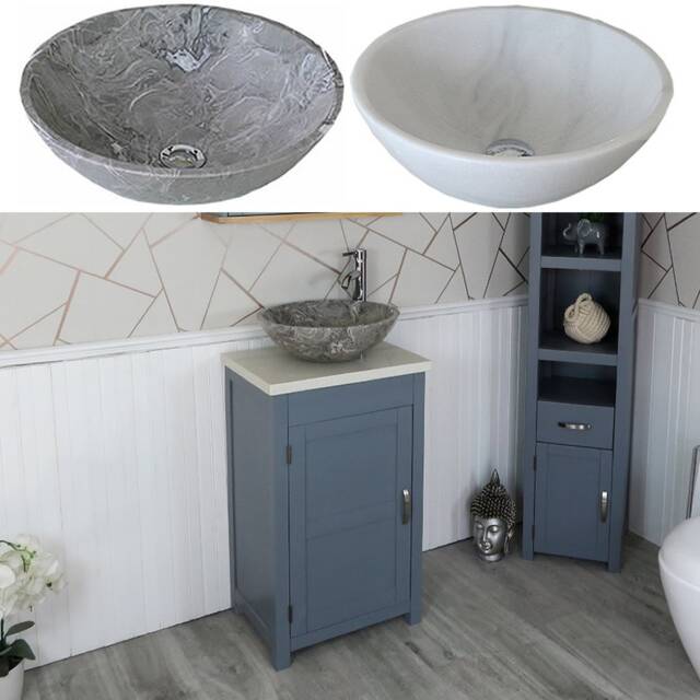 Cloakroom Bathroom Vanity Unit Grey Cabinet White Quartz Marble Stone Wash Basin 308Gwqsbc - image 1