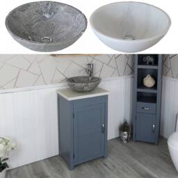 Cloakroom Bathroom Vanity Unit Grey Cabinet White Quartz Marble Stone Wash Basin 308Gwqsbc - thumbnail 1