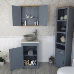 Cloakroom Bathroom Vanity Unit Grey Cabinet White Quartz Marble Stone Wash Basin 308Gwqsbc - thumbnail 3