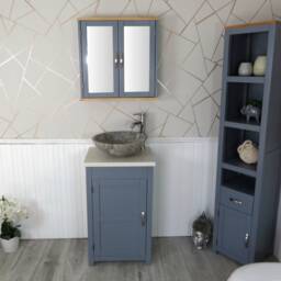 Cloakroom Bathroom Vanity Unit Grey Cabinet White Quartz Marble Stone Wash Basin 308Gwqsbc - thumbnail 2