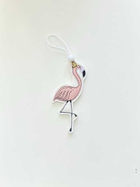 Embroidered Flamingo Christmas Ornament, Pink Fabric Decoration - image 1