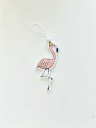 Embroidered Flamingo Christmas Ornament, Pink Fabric Decoration