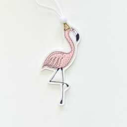 Embroidered Flamingo Christmas Ornament, Pink Fabric Decoration - thumbnail 2