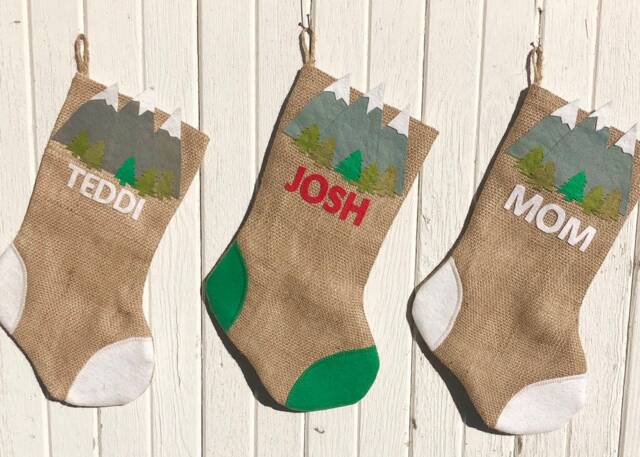 Mountain Themed Natural Burlap Christmas Stocking-Personalize/Custom-Woodland Christmas-Cabin/Lodge Decor-Rustic-Mountain Lovers - image 1