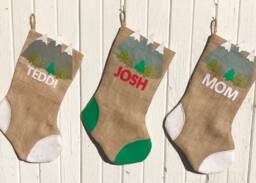 Mountain Themed Natural Burlap Christmas Stocking-Personalize/Custom-Woodland Christmas-Cabin/Lodge Decor-Rustic-Mountain Lovers