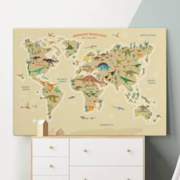 Dinosaur World Map Personalised Print - Custom Made Landmark, Animal, Dinosaur Print, Personalised Graphic Children Map - thumbnail 2