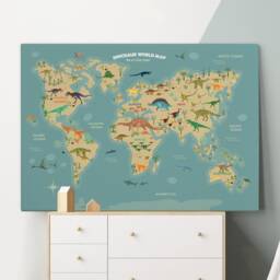 Dinosaur World Map Personalised Print - Custom Made Landmark, Animal, Dinosaur Print, Personalised Graphic Children Map - thumbnail 1