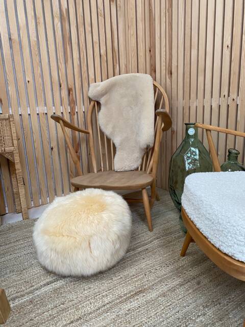 Cream Genuine Sheepskin Poufee, Sheepskin, Footstool, Soft Neutral Cream Sheepskin Pouffe - image 1