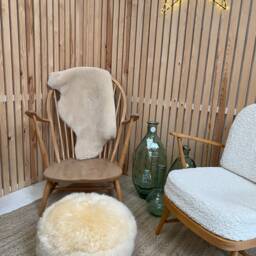 Cream Genuine Sheepskin Poufee, Sheepskin, Footstool, Soft Neutral Cream Sheepskin Pouffe - thumbnail 2