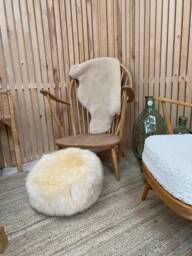 Cream Genuine Sheepskin Poufee, Sheepskin, Footstool, Soft Neutral Cream Sheepskin Pouffe