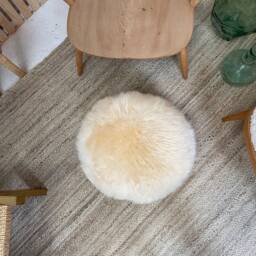 Cream Genuine Sheepskin Poufee, Sheepskin, Footstool, Soft Neutral Cream Sheepskin Pouffe - thumbnail 4