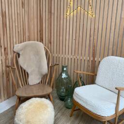 Cream Genuine Sheepskin Poufee, Sheepskin, Footstool, Soft Neutral Cream Sheepskin Pouffe - thumbnail 3