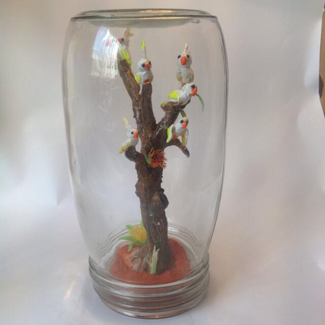 "Handmade Polymer Clay ""Cockatoos in Dead Tree" - image 1