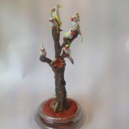 "Handmade Polymer Clay ""Cockatoos in Dead Tree" - thumbnail 2