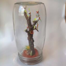 "Handmade Polymer Clay ""Cockatoos in Dead Tree" - thumbnail 1