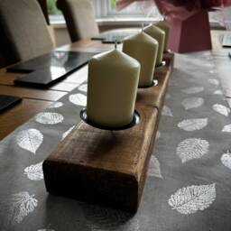 Rustic Wood X4 Pillar Candle Table Decoration - Dark Oak - Golden - thumbnail 4