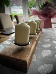 Rustic Wood X4 Pillar Candle Table Decoration - Dark Oak - Golden