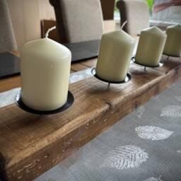Rustic Wood X4 Pillar Candle Table Decoration - Dark Oak - Golden - thumbnail 3