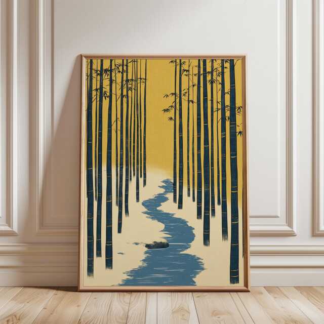 Bamboo Forest River Poster - Japanese Woodblock Landscape Minimal Zen Nature Art - image 1