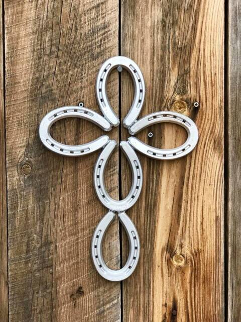 Silver Horseshoe Cross, Art, Decor, Country Girl Gift, Farm House Wall Decor - image 1