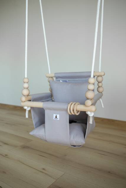 Baby Swing, Indoor Schaukel, Spielzeug, Balan??oire, Fabric High Back Babygift, First Birthday Gift, Handmade Christening Gift Grey - image 1