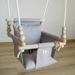 Baby Swing, Indoor Schaukel, Spielzeug, Balan??oire, Fabric High Back Babygift, First Birthday Gift, Handmade Christening Gift Grey - thumbnail 3